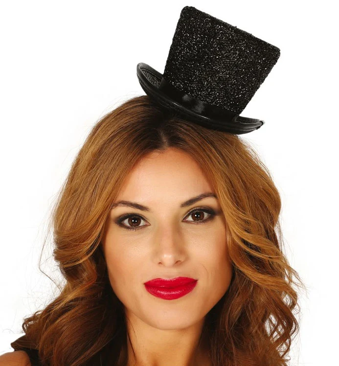 Glitzer Mini Zylinder schwarz für Damen