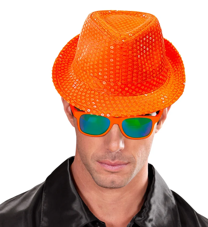 Fedora Pailletten Hut neon-orange