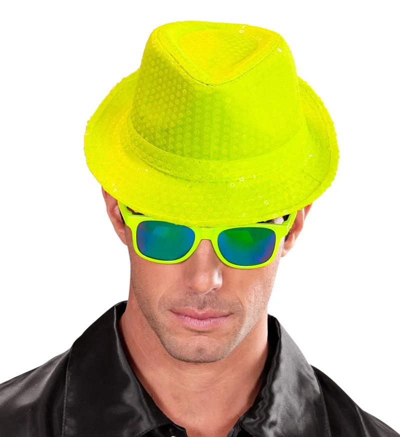 Fedora Pailletten Hut neon-gelb