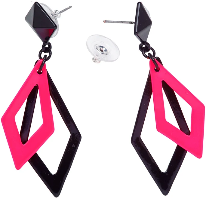 80er Neon Rauten Ohrringe pink-schwarz