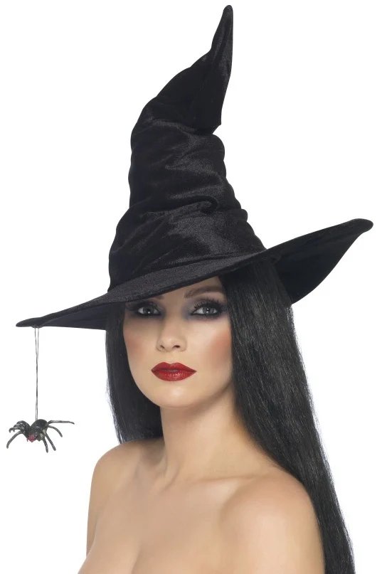 Verwinkelter Hexenhut schwarz mit Spinne