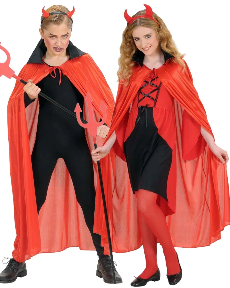 Roter Umhang mit schwarzem Satin-Kragen 110cm