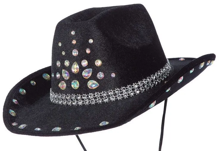 Cowboyhut mit Strasssteinen schwarz