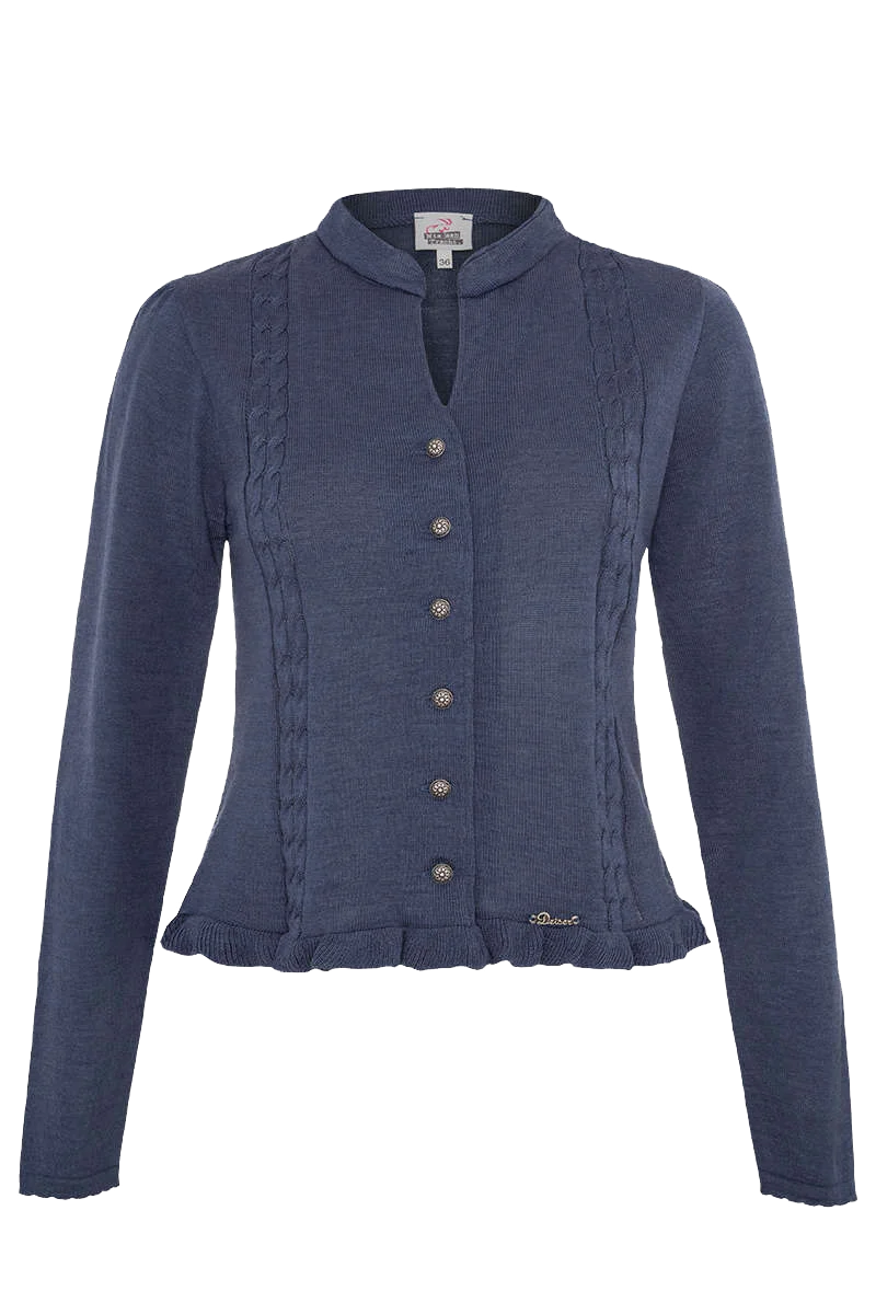 Dirndl Strickjacke mit Stehkragen Salzburgblau
