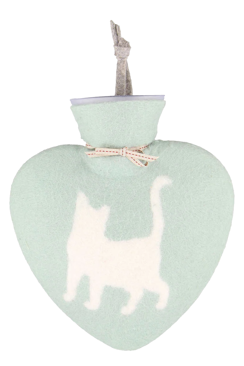 Wollfilz-Wärmflasche in Herzform Katzenmotiv