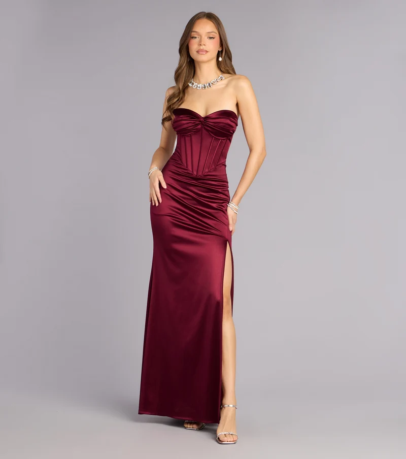 Alissa Satin Corset Slit Formal Dress