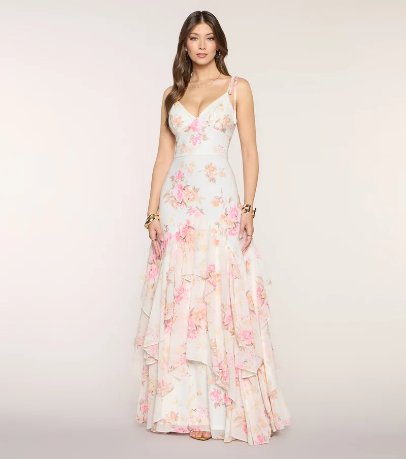 Anastasia Floral Chiffon A-Line Formal Dress