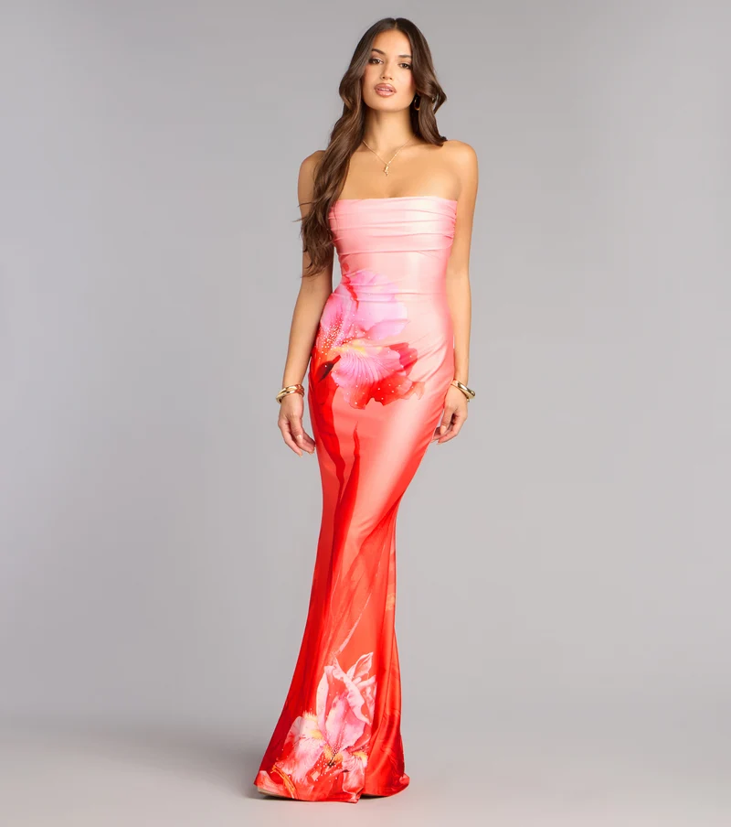 Summer Tropical Strappy Formal Dress