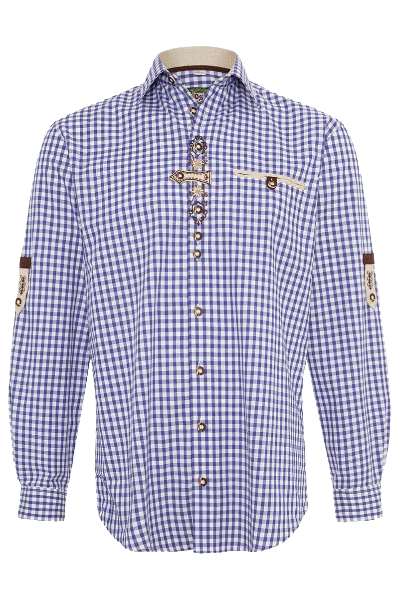 Herren Trachten-Krempelarm-Hemd Regular Fit mit Stickerei