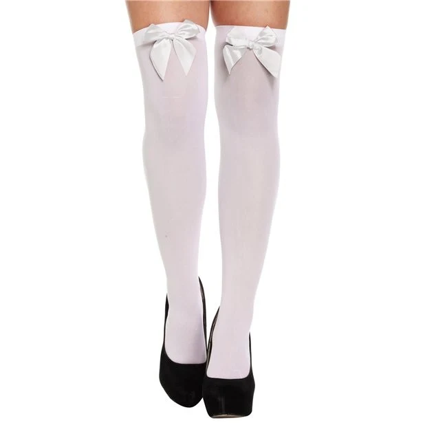 Overknees Strümpfe für Damen mit Schleife weiß