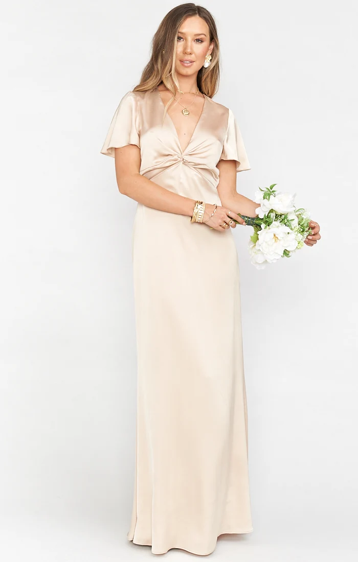 Rome Twist Gown ~ Champagne Luxe Satin