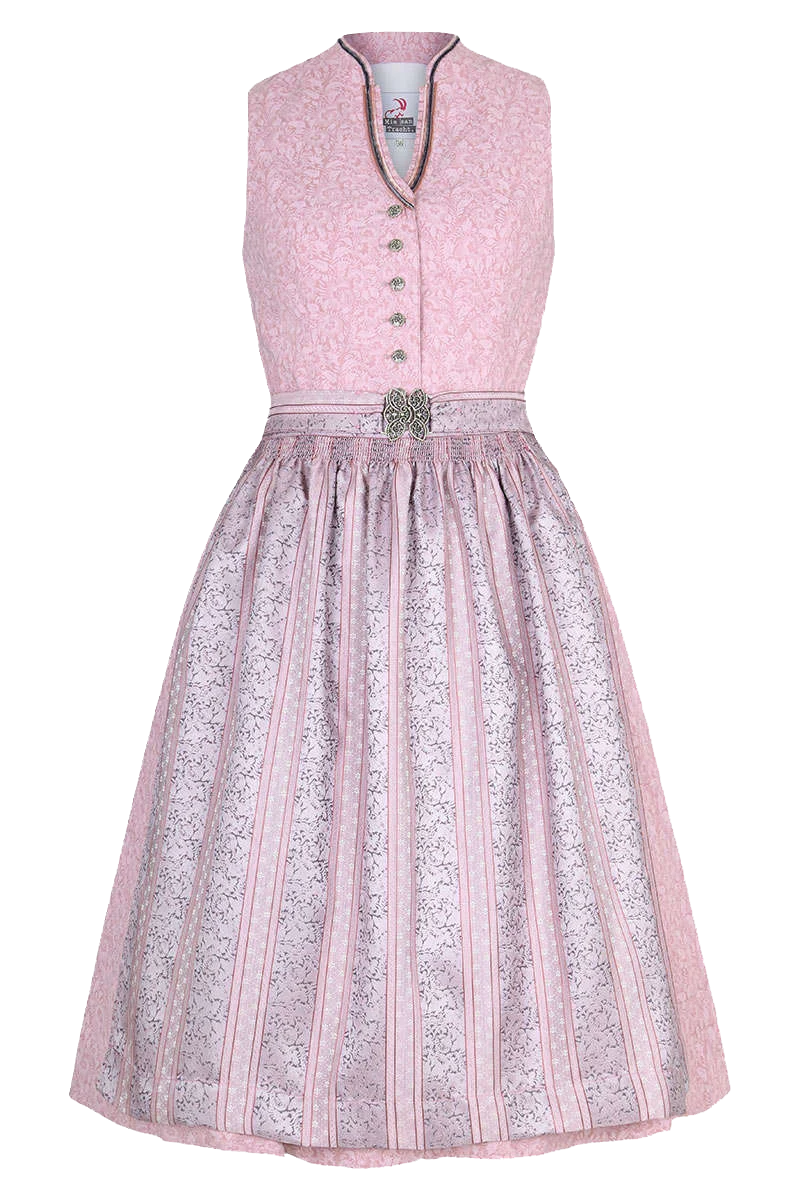 Baumwolldirndl hochgeschlossen mit gestreifter Broschenschürze
