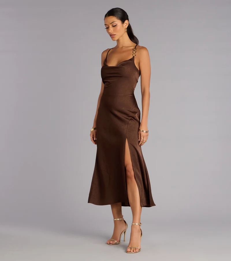 After Hours Sultry Satin Lace-Up Midi Dress