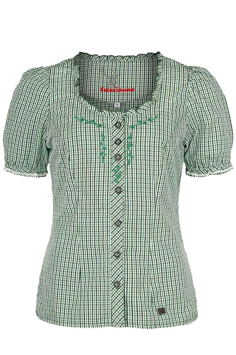 Trachten Miederbluse mit Stickerei kariert