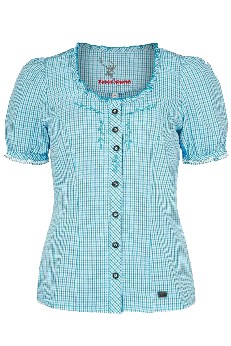 Trachten Miederbluse mit Stickerei kariert