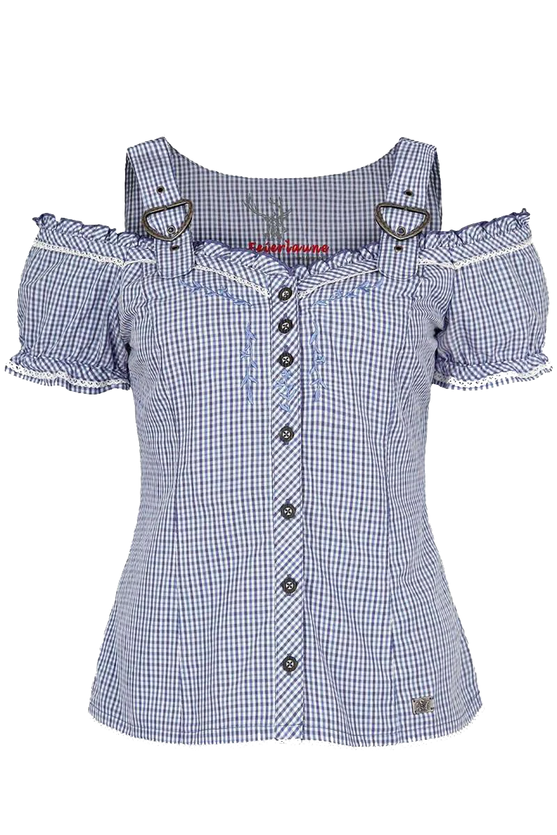 Carmenbluse mit Stickerei kariert