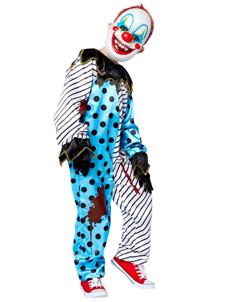 Horrorclown Kinderkostüm mit Maske, Overall und Handschuhe