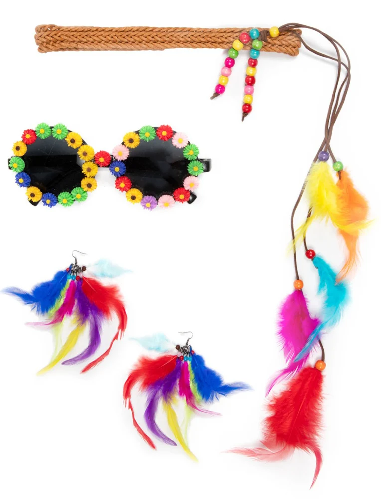 Flower Power Set mit Federn 3teilig