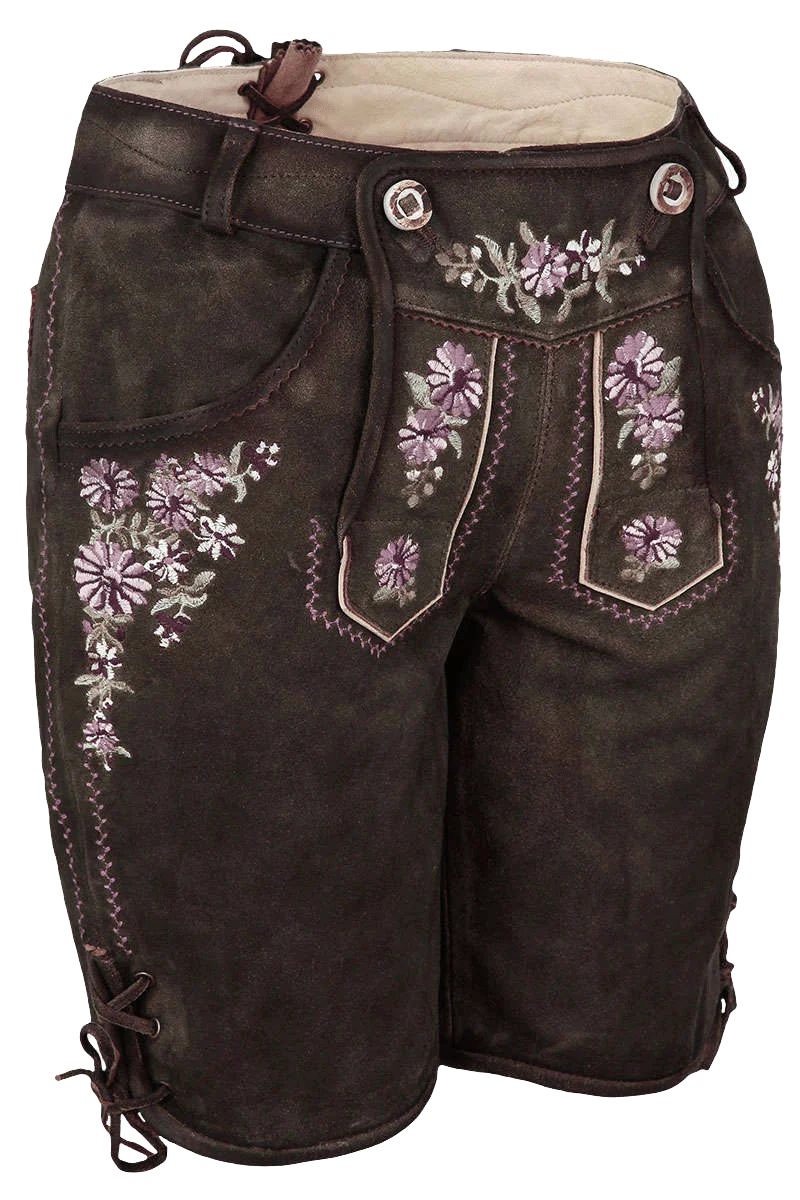 Damen Lederhose kurz mit Stickerei