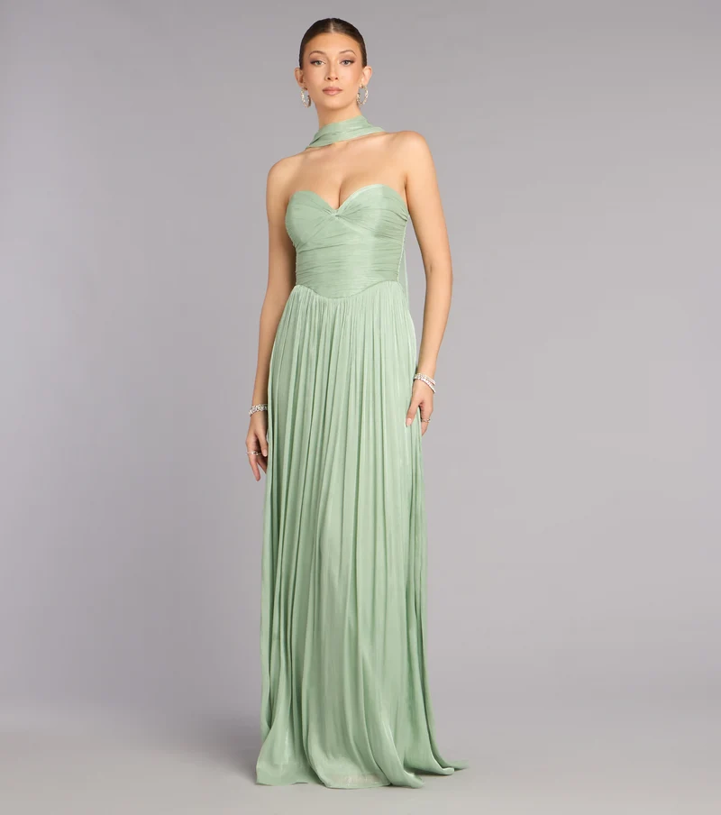 Serena Chiffon Formal Dress With Scarf