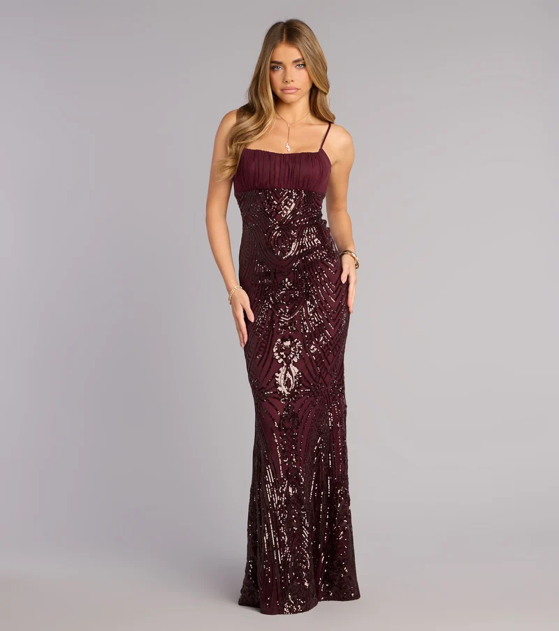 Indie Sequin Bow Column Formal Dress
