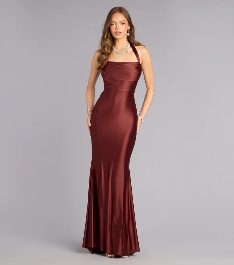 Jemma Halter Lace-Up Mermaid Dress