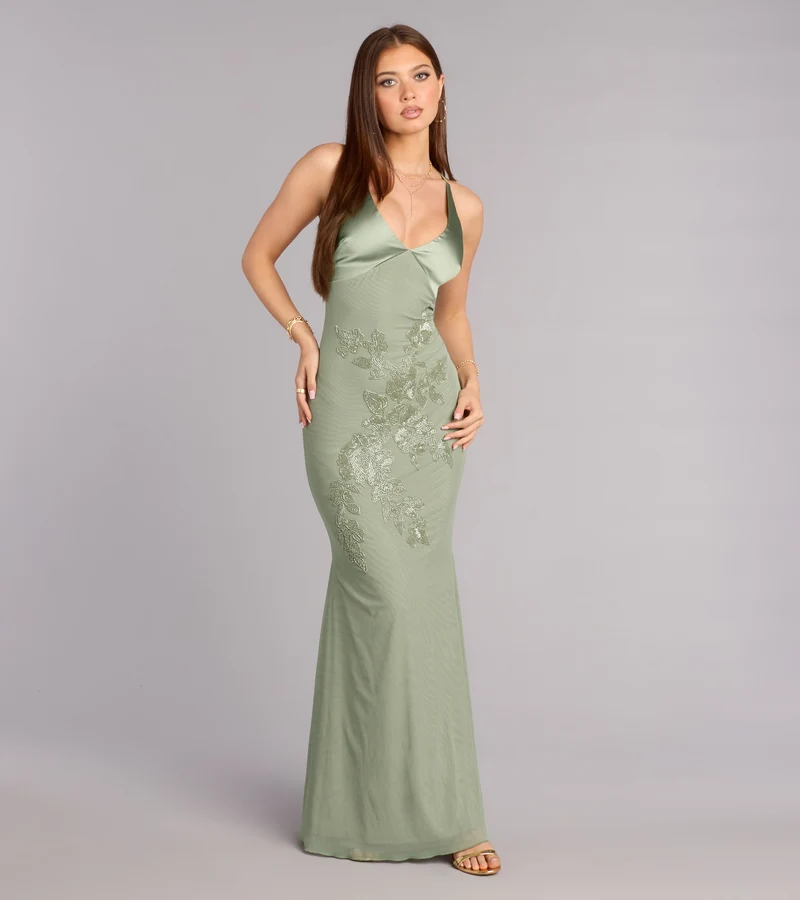 Adrian Beaded Floral Mermaid Dress