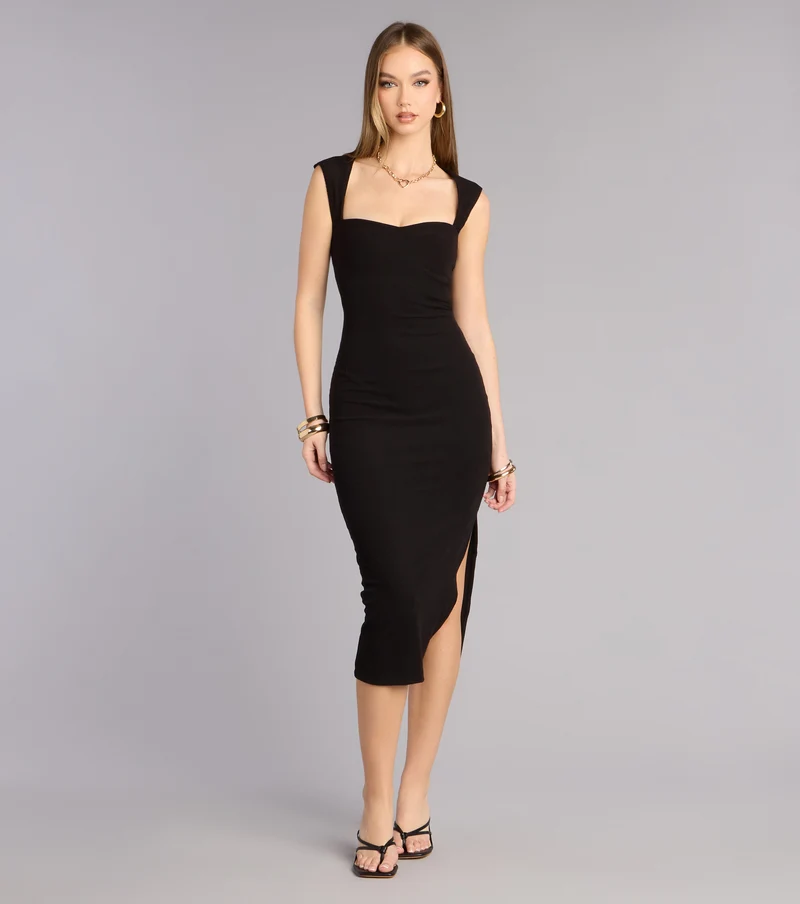 Soft Curve Alert Rib Knit Midi Dress