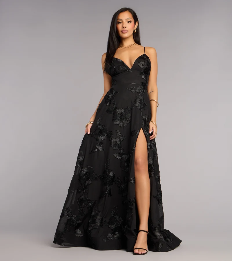 Quinn Soutache A-Line Slit Formal Dress
