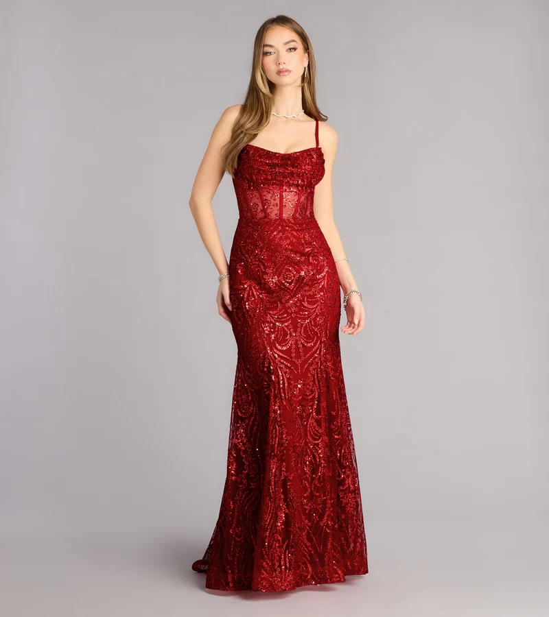 Anna Glitter Sequin Lace-Up Formal Dress