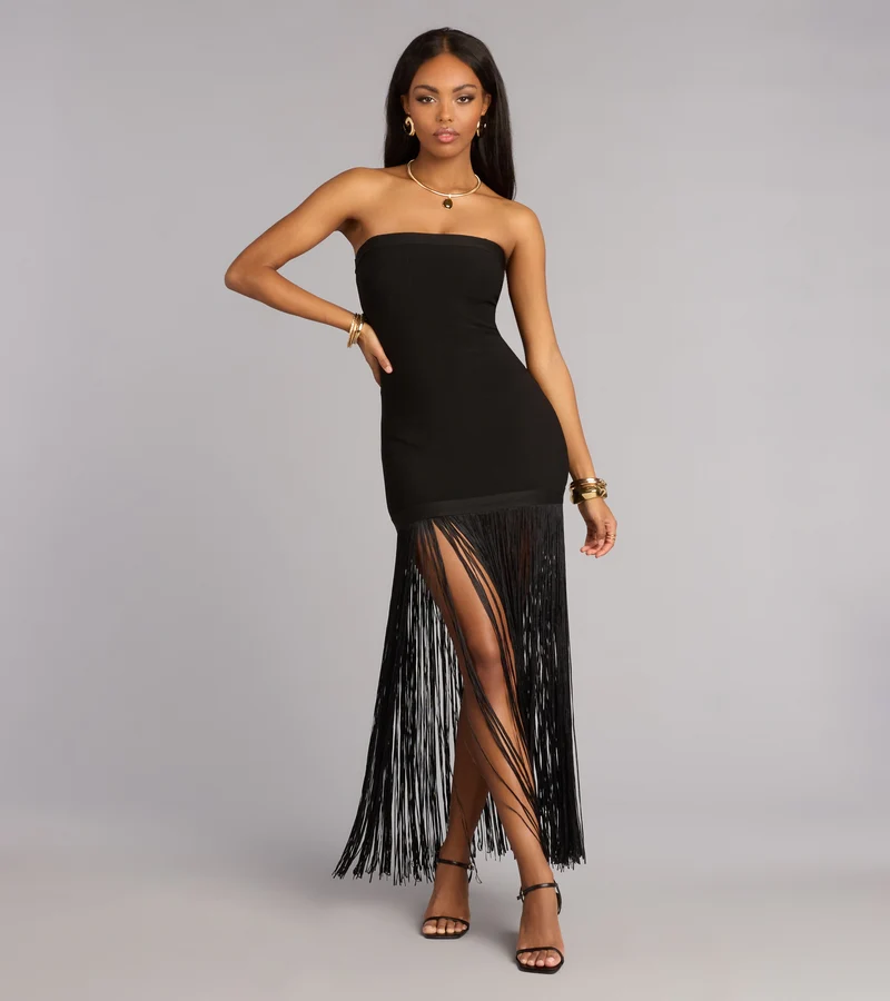 Bold Moves Fringe Bandage Maxi Dress