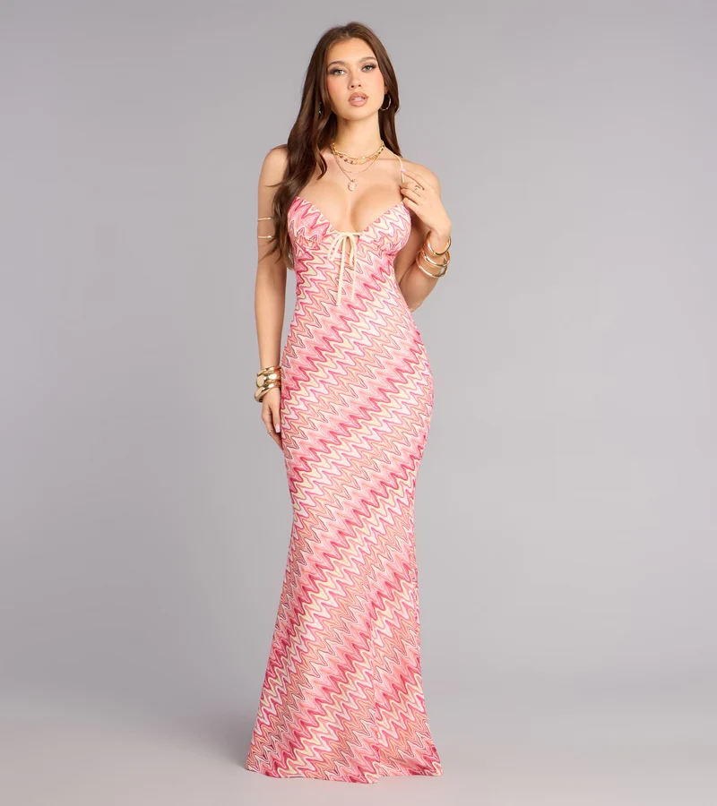 Sunset Swirl Lace-Up Maxi Dress