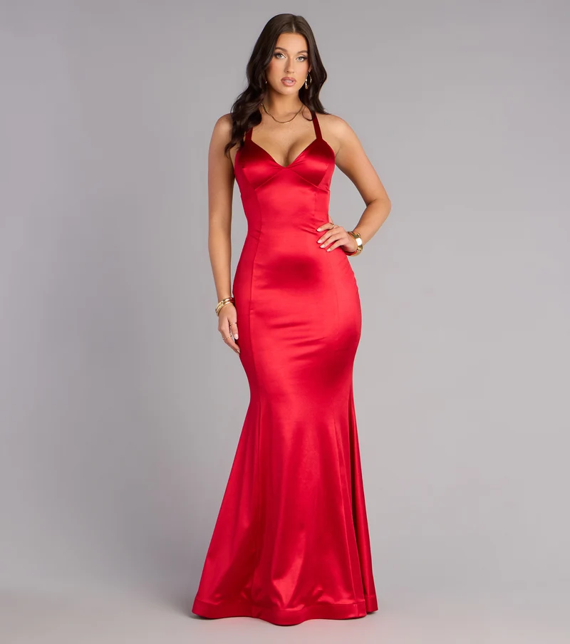 Macie Satin Open Back Mermaid Formal Dress