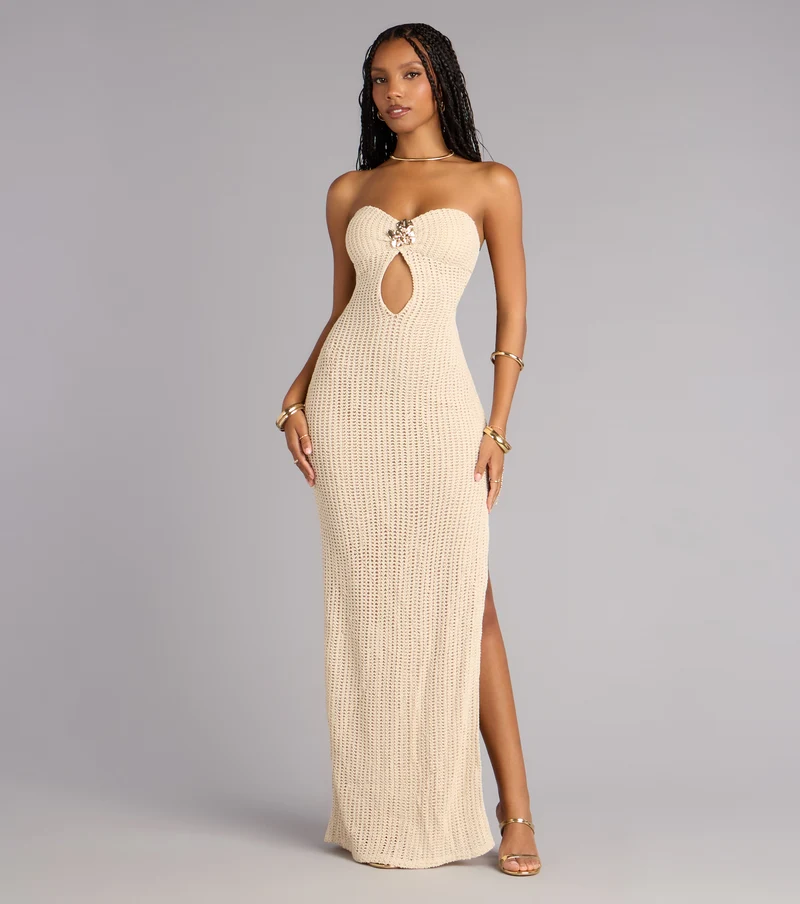 Catrina Crochet Slit Formal Dress