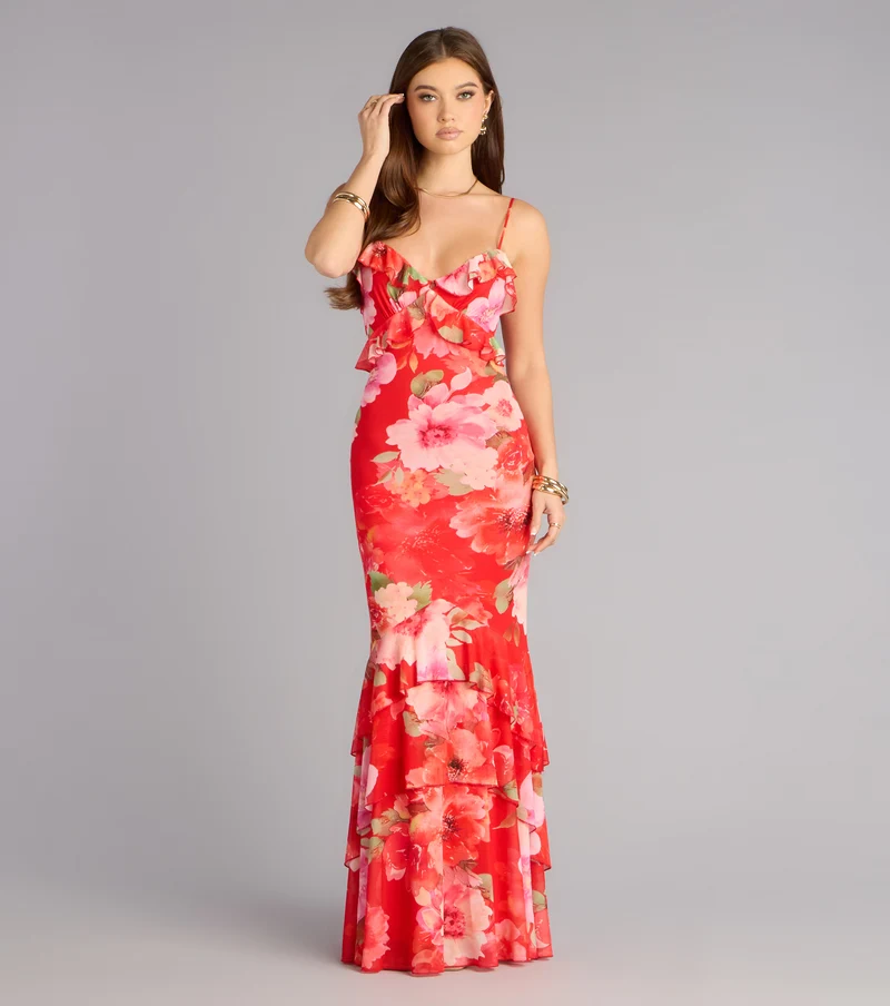 All Eyes On You Floral Ruffle Maxi Dress