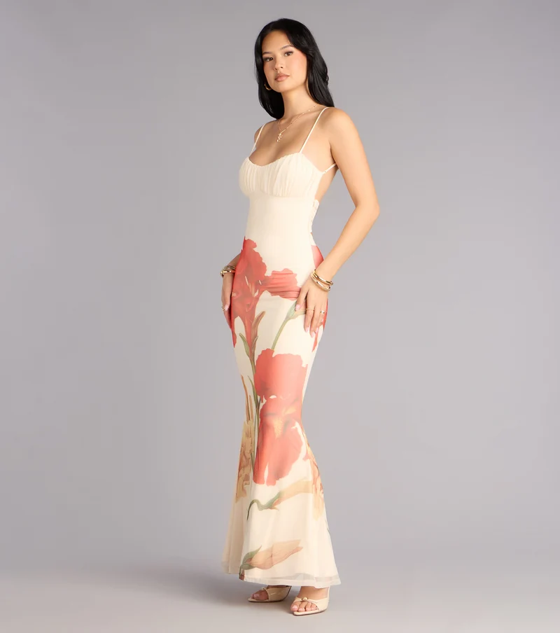 Soft Spoken Stunner Floral Mesh Maxi Dress