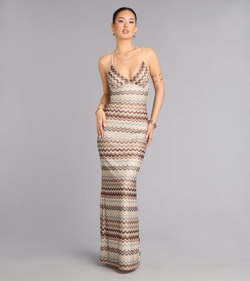 Sunset Plans Chevron Crochet Maxi Dress