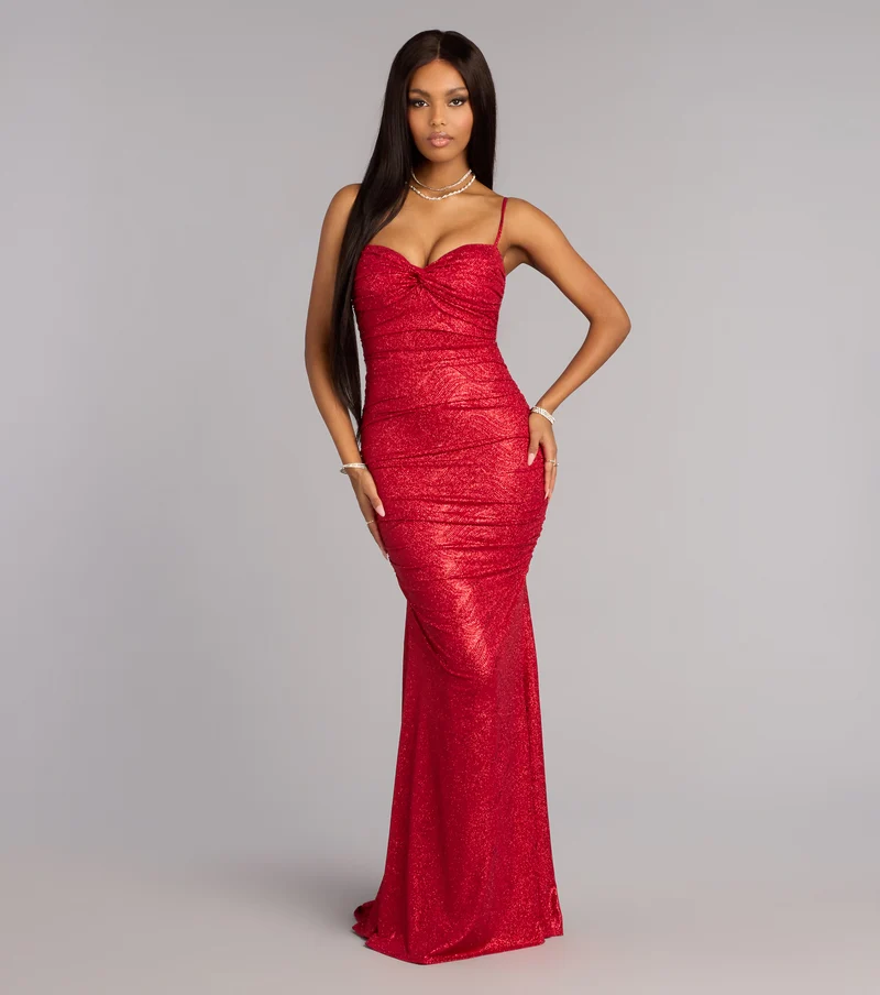 Allie Glitter Lace-Up Formal Dress