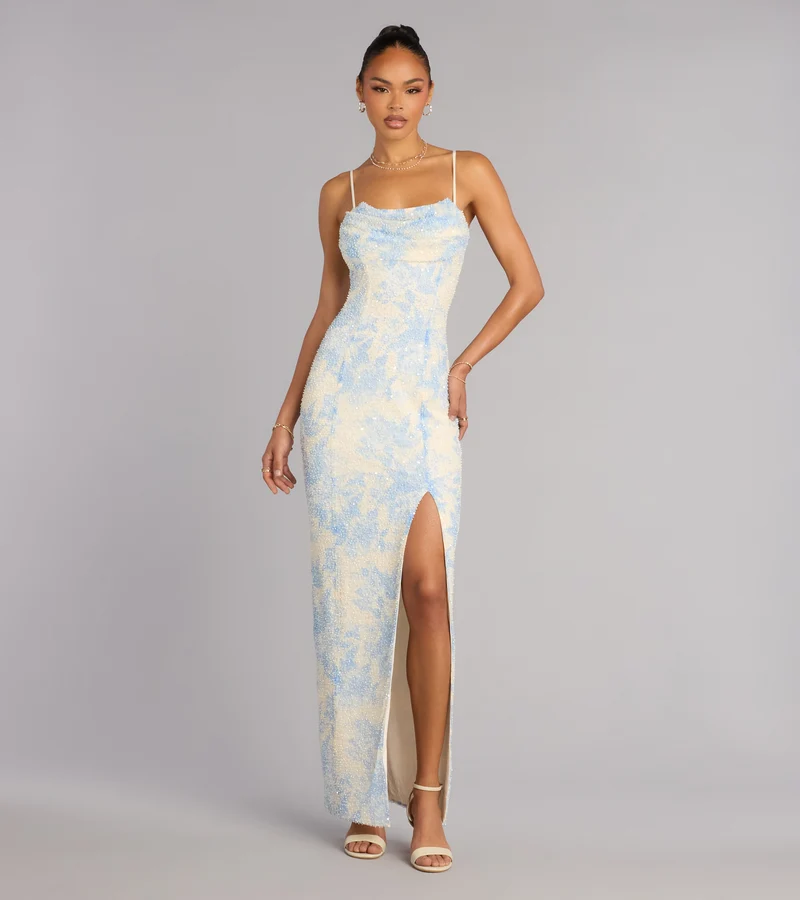 Brandy Floral Beaded Slit Formal Dress