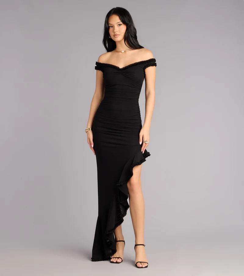 Mandy Mesh Off-The-Shoulder Formal Dress