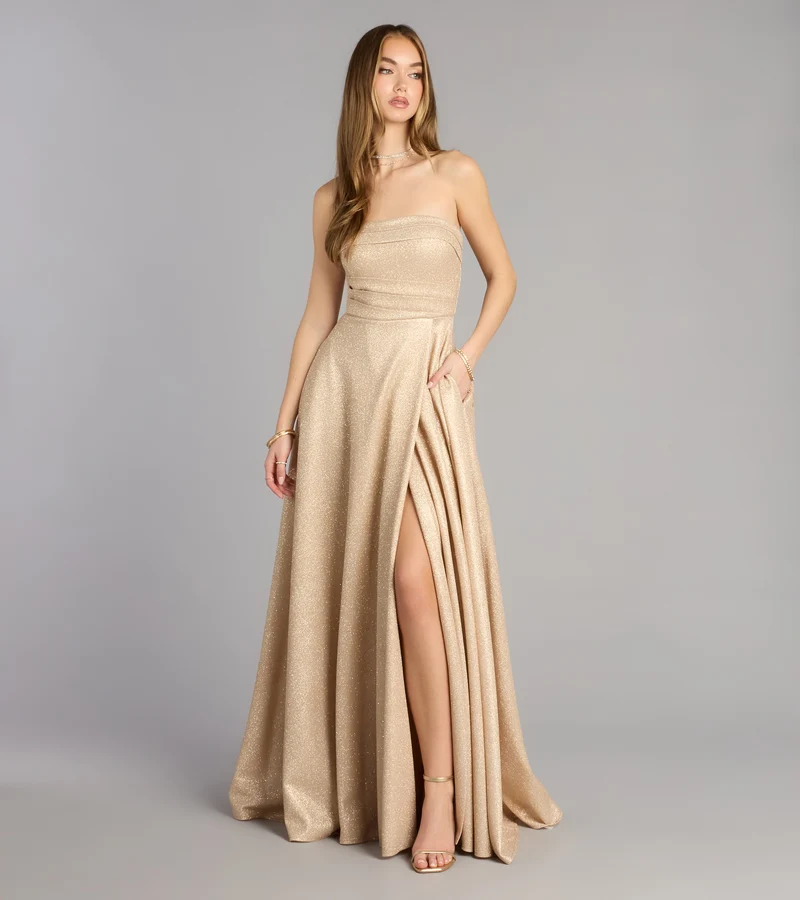 Klaudia Glitter A-Line Slit Formal Dress