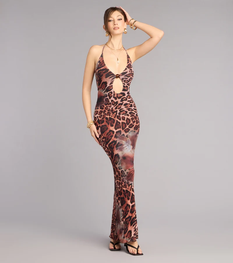 Wildly Fierce Leopard Floral Maxi Dress