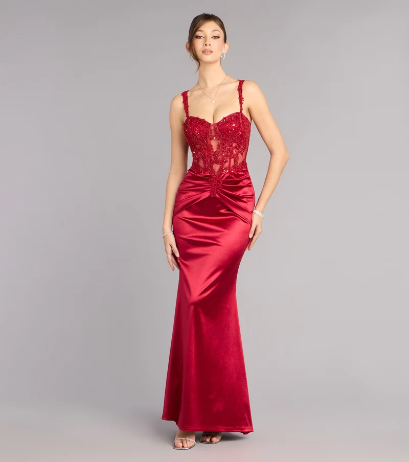 Lyanna Satin Beaded Corset Formal Dress