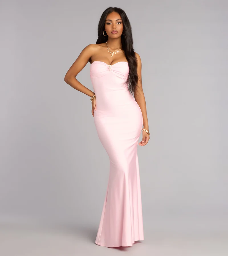 Zooey Faux Pearl Trim Mermaid Formal Dress