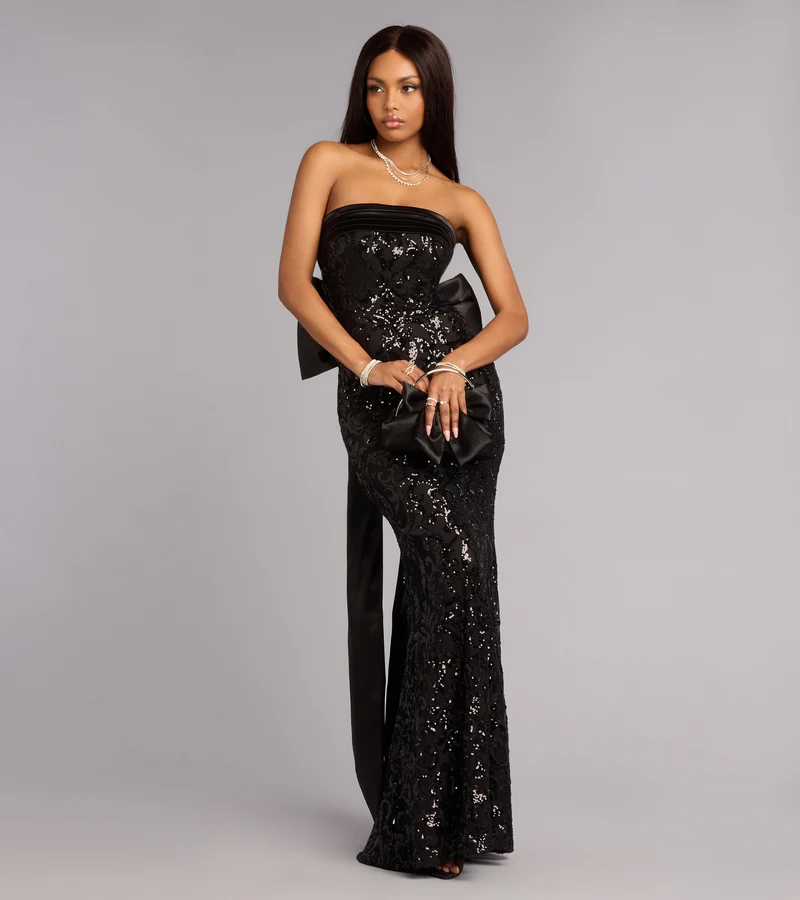 Renee Sequin Bow Mermaid Formal Dress
