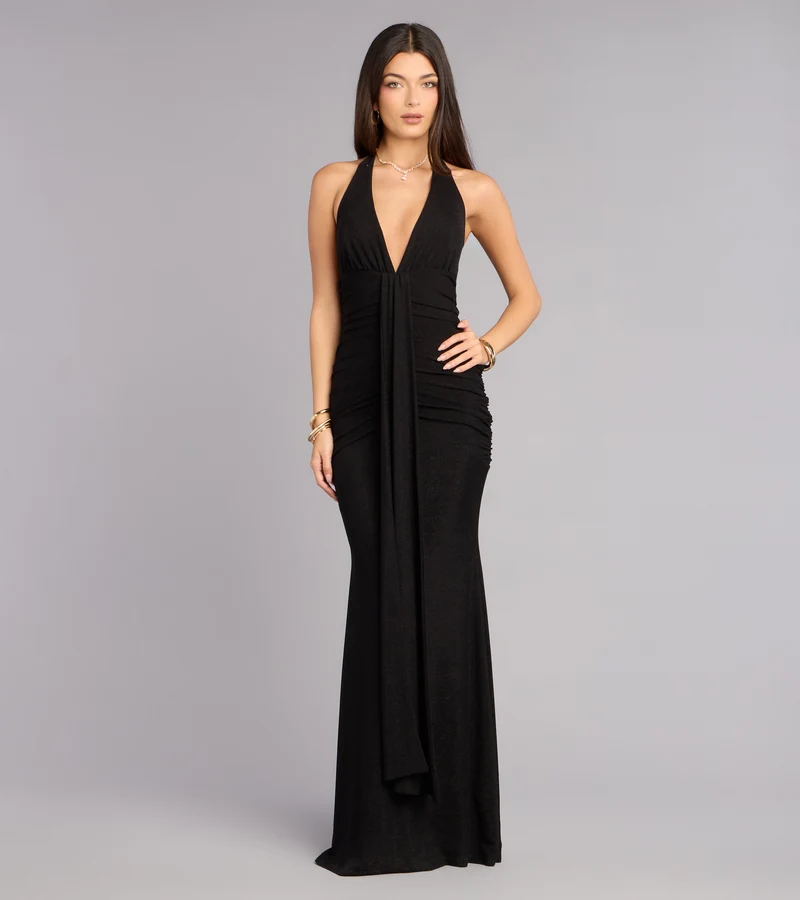 Laney Plunging Halter Mermaid Dress