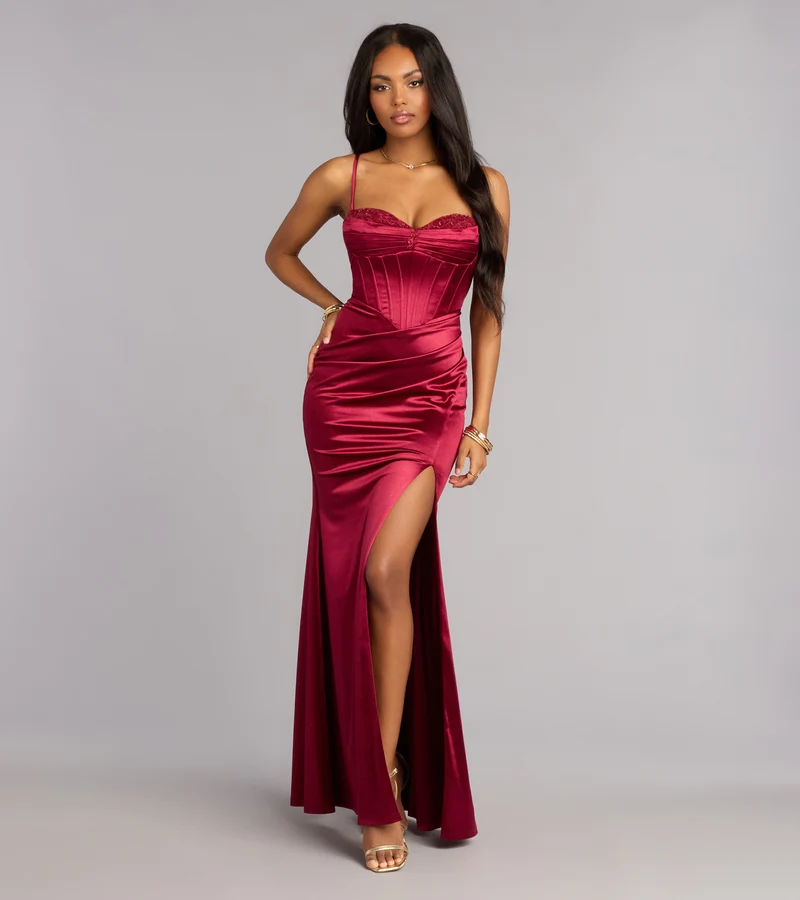 Blair Satin Corset Lace-Up Formal Dress