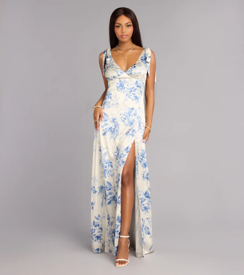 Lizzie Floral Satin A-Line Formal Dress