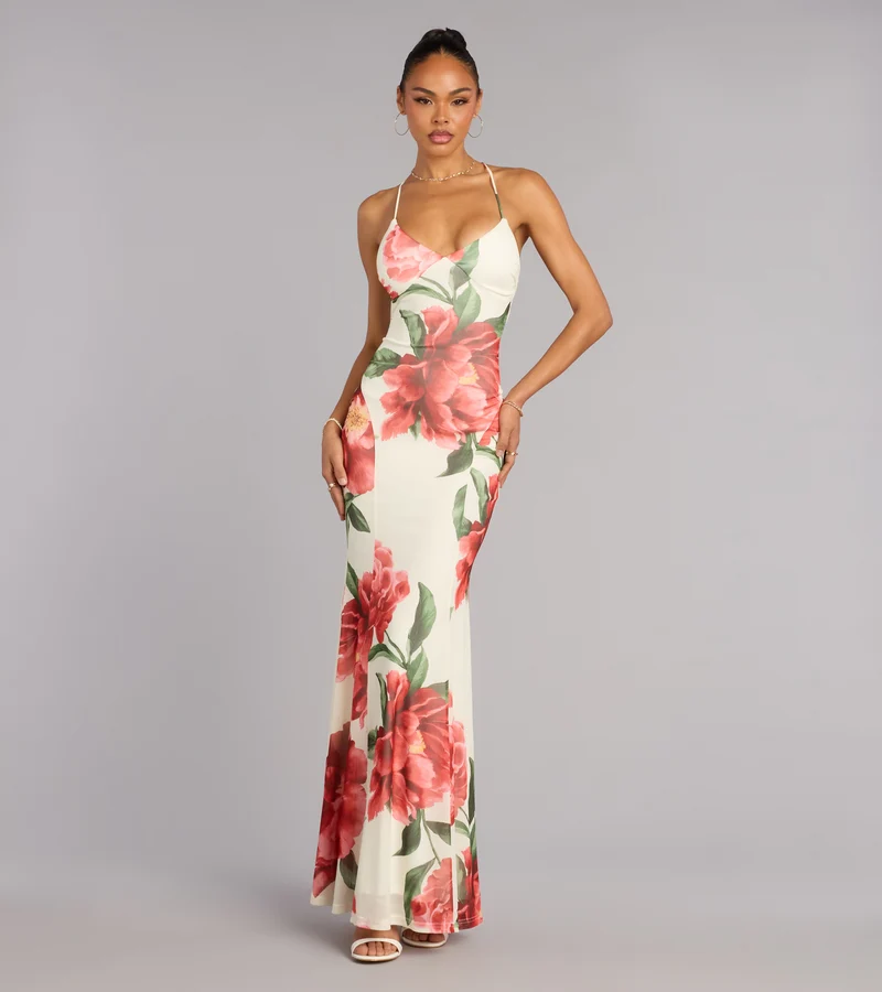 Elara Floral Open Back Formal Dress