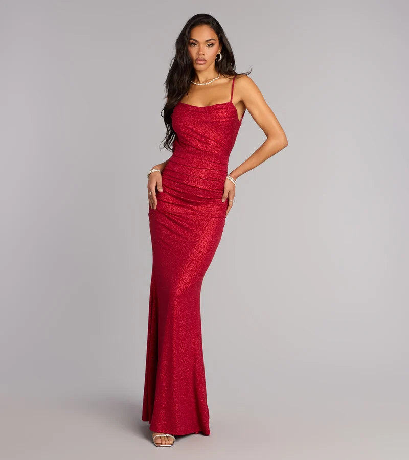 Amelie Ruched Glitter Knit Mermaid Dress
